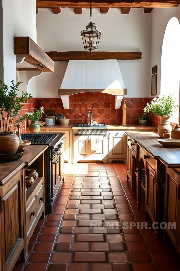 Warm Mediterranean Kitchen with Terracotta and Sunlight