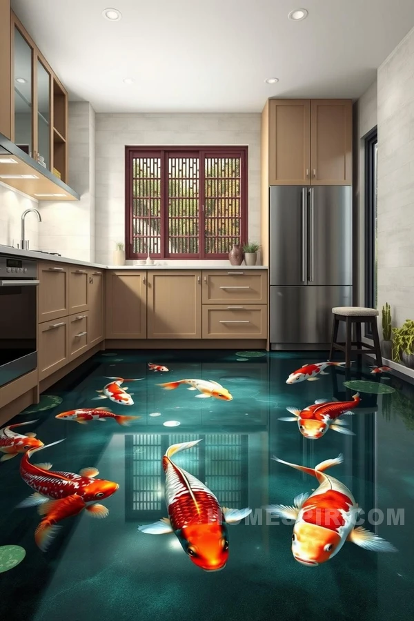 Watery Reflections in Koi Pond Floor Design