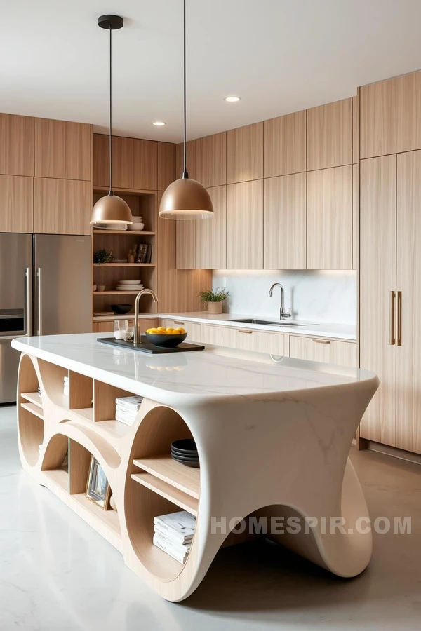 Wave Shaped Island as Kitchen Centerpiece