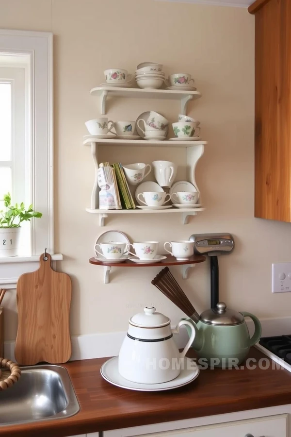 Whimsical Vintage Teacup Display for Cottage Kitchens