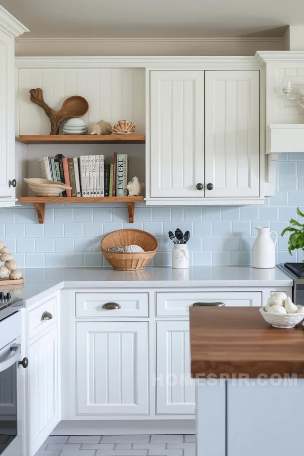 White Beadboard Cabinets for Coastal Comfort