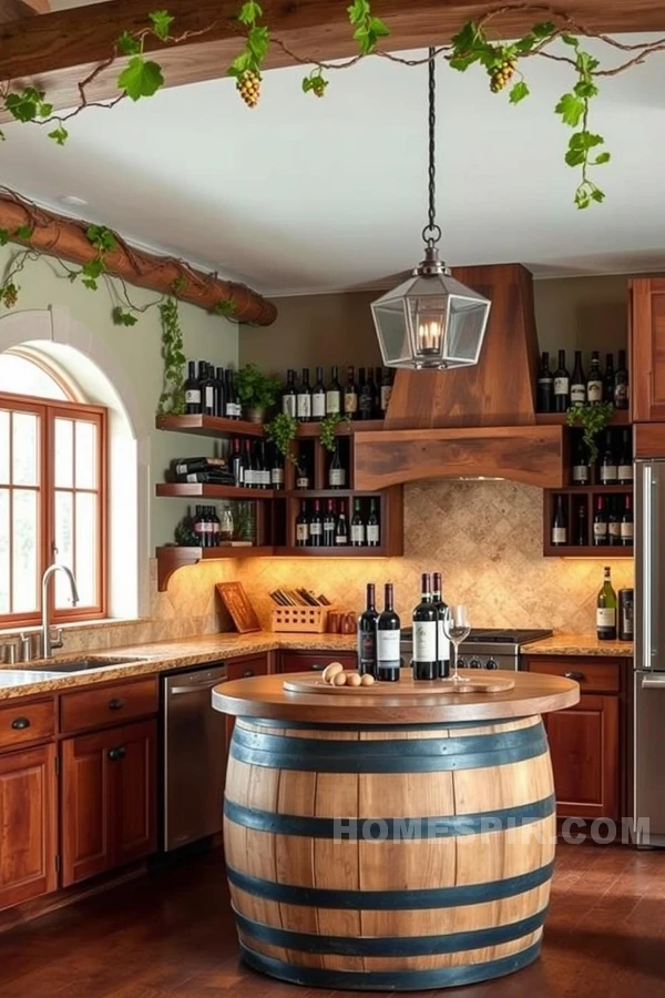 Wine Barrel Kitchen Island Centerpiece