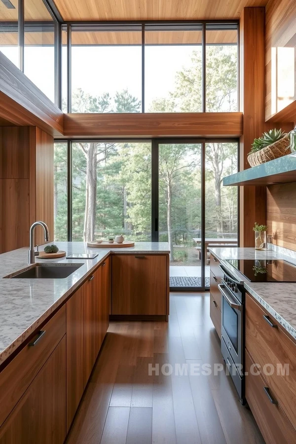 Wood and Stone Features in Modern Kitchen Space