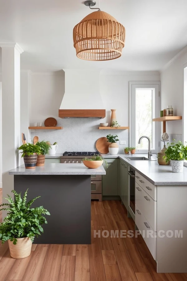 Wood and Stone Scandinavian Kitchen with Herb Accents