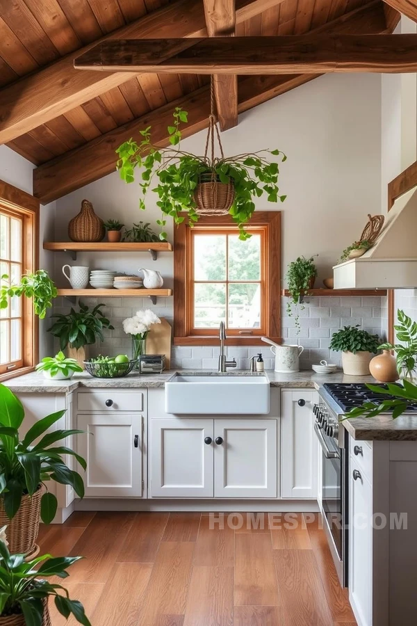 Wood Beam Ceiling in Natural Cottage