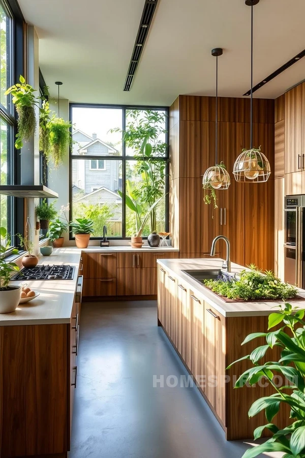 Wood Elements and Vertical Garden Kitchen Harmony