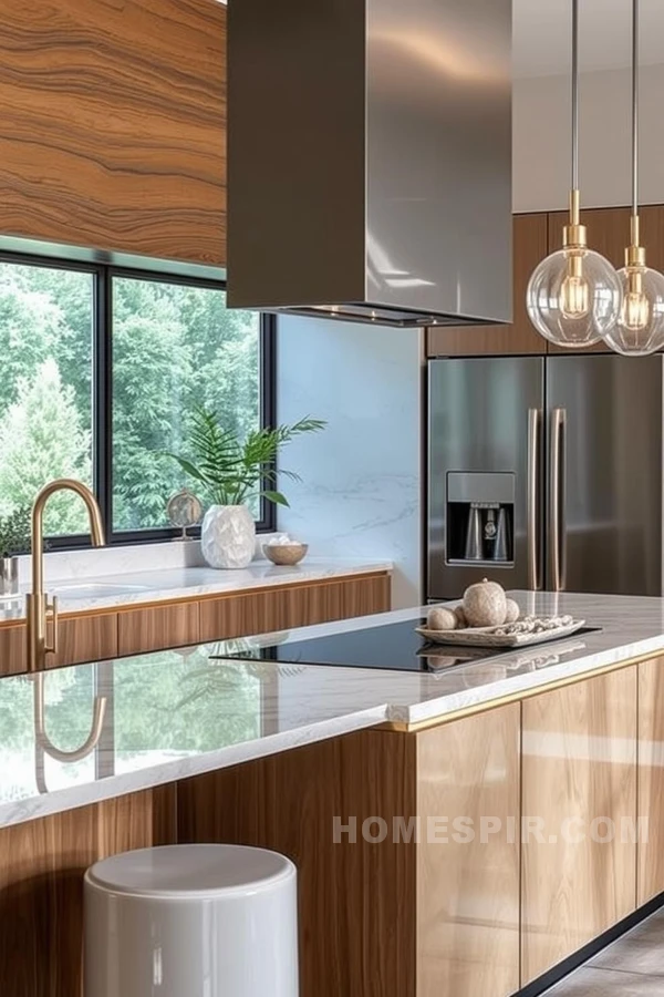 Wood Textures Meet Metallic Finishes in Kitchen