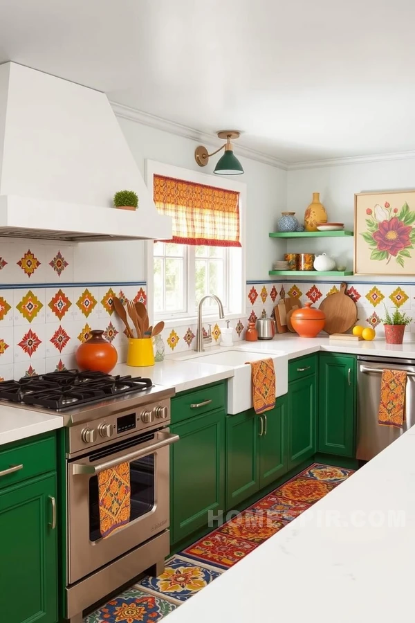 Wooden Cabinetry Complements Cactus Backsplash