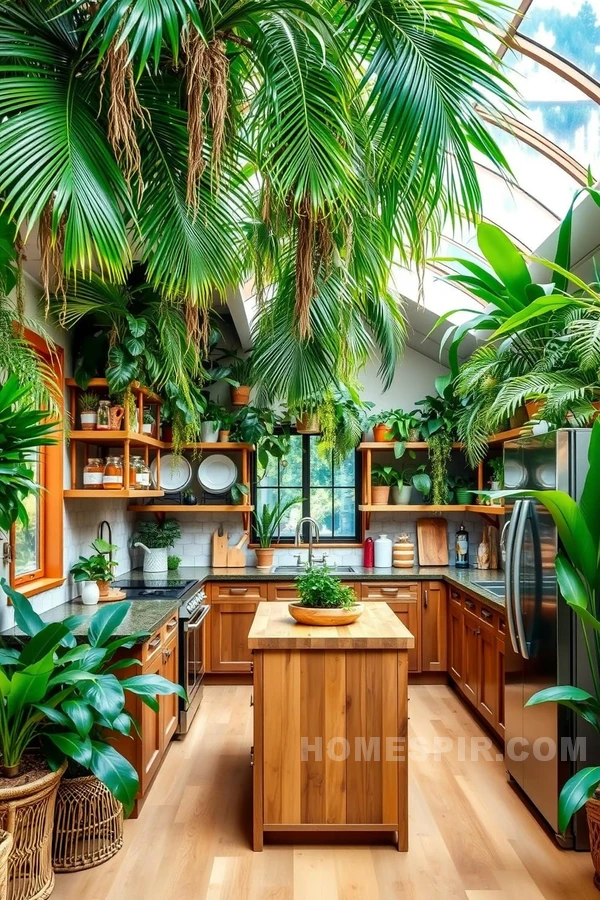 Wooden Island Amidst Jungle Kitchen Decor