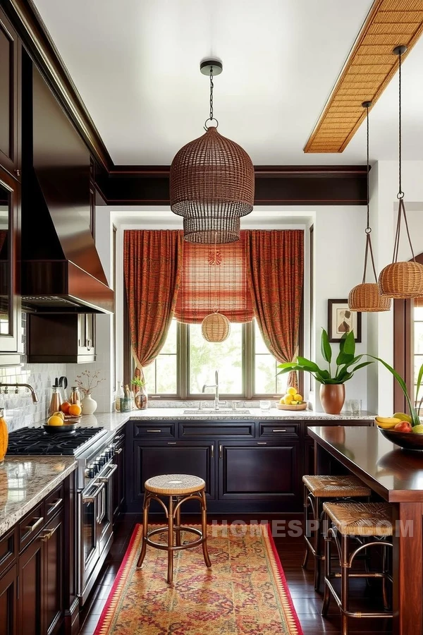 Woven Bamboo Ceiling in a Southeast Asian Kitchen