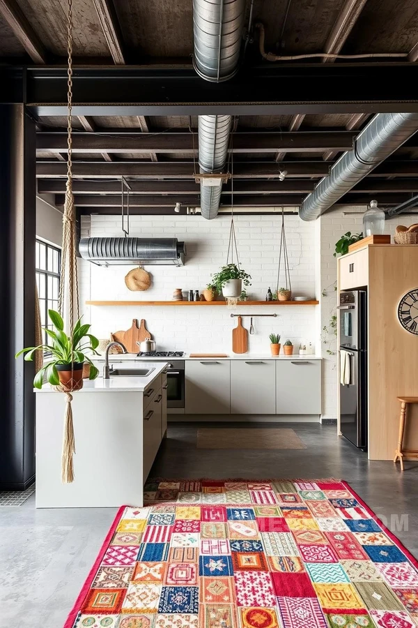 Woven Details in Bohemian Industrial Kitchen Scene