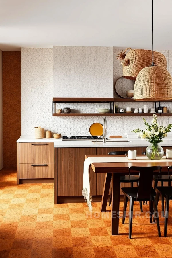 Woven Pendant Lamps and Wool Throws in Kitchen