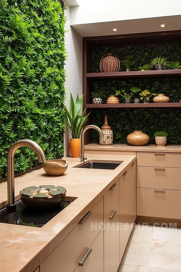 Zen Garden Elements in Tropical Kitchen