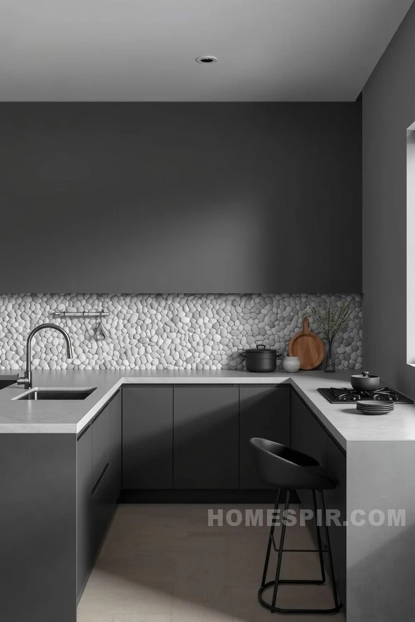 Zen Kitchen with Pebble Textured Backsplash