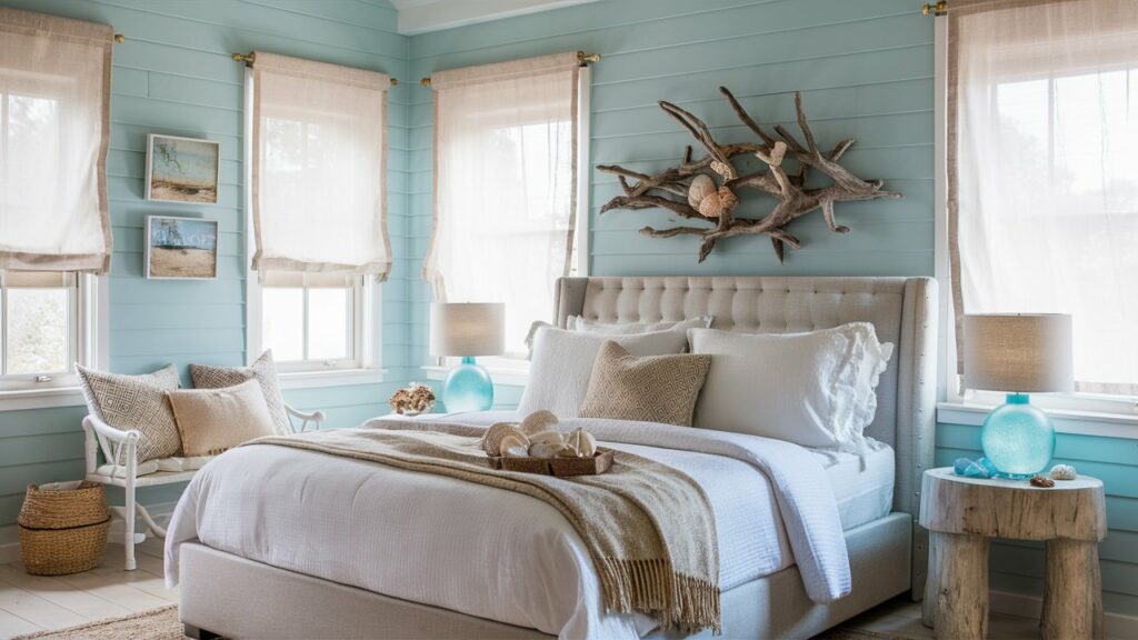 Beach House Bedroom Decor with Coastal Style Paint Colors