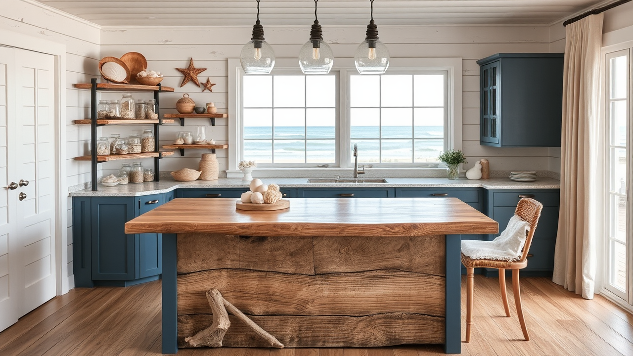 Incorporating Driftwood and Natural Textures in a Beach House Kitchen