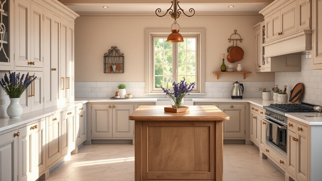 Soft Color Palettes and Classic Finishes in French Kitchens