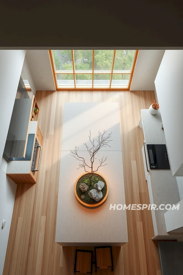 Aerial Minimalist Japanese Kitchen with Zen Garden