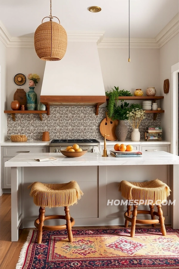 African Woven Cushions in Eclectic Kitchen