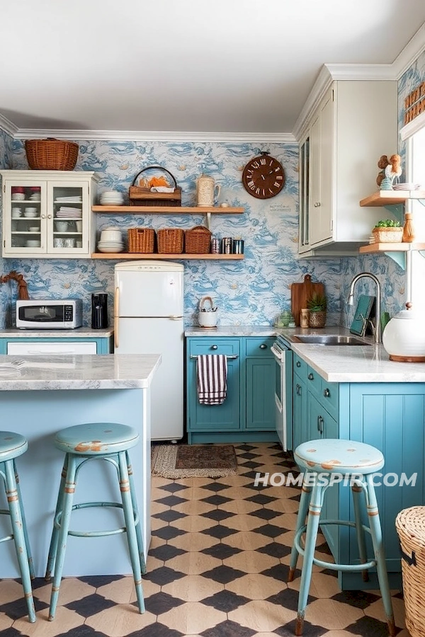 Antique Barstools in Nautical Kitchen