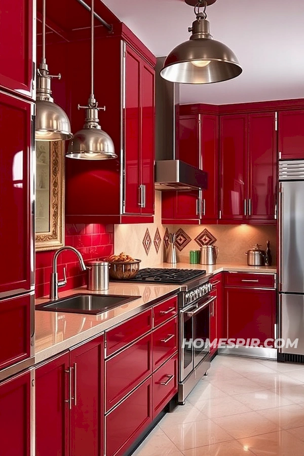 Art Deco Inspired Crimson and Chrome Kitchen