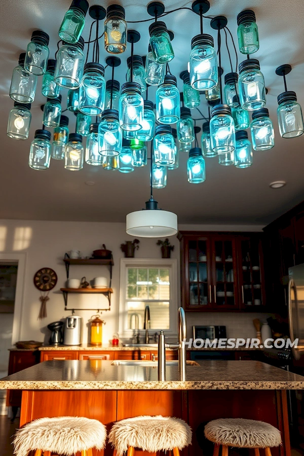 Artful Glass Jar Lights Reflecting Eclectic Kitchen Vibes