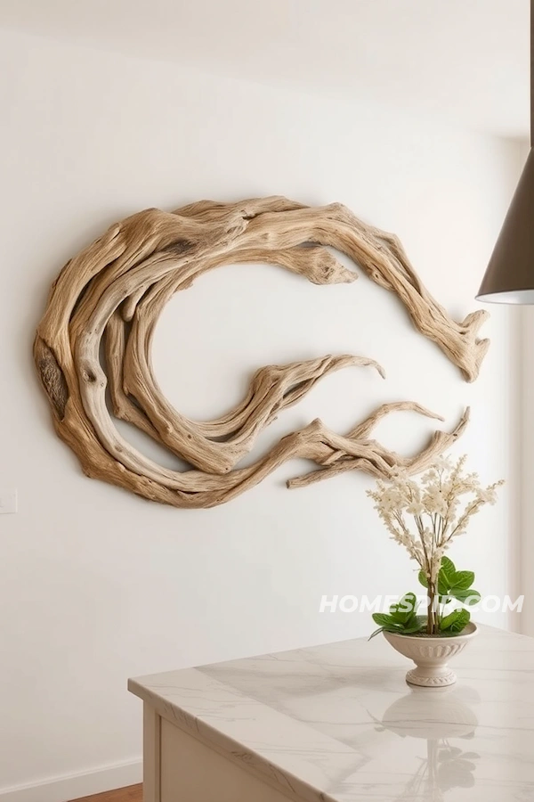 Artistic Driftwood Wave Enhances Kitchen