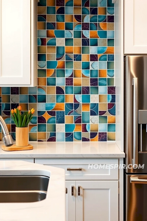 Artistic Jewel-Toned Tiles and Classic White Kitchen