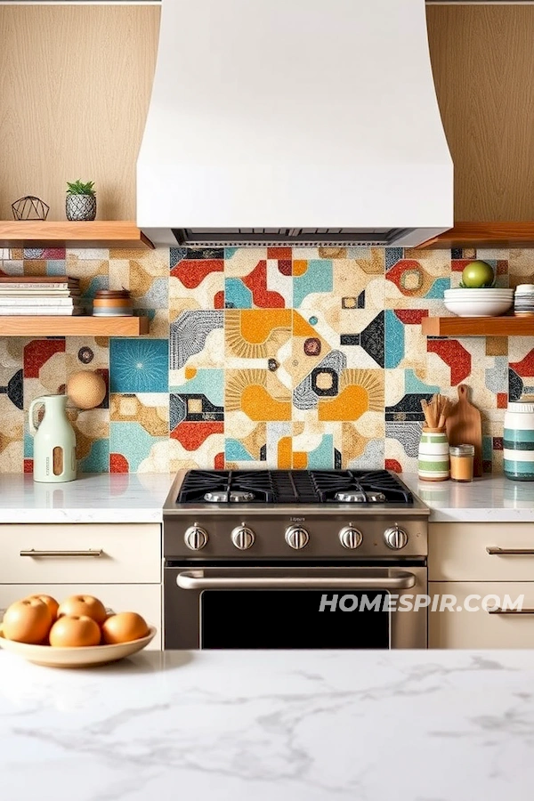 Artistic Mosaic Backsplash in Retro Kitchen