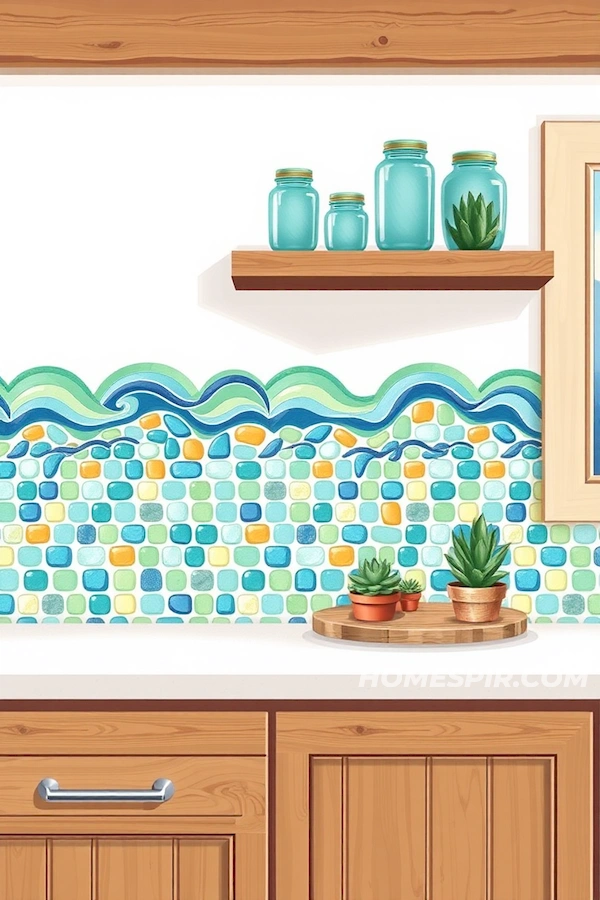 Beach Themed Kitchen with Ocean Tile Backsplash