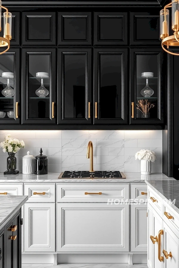 Black and White Kitchen with Luxurious Gold