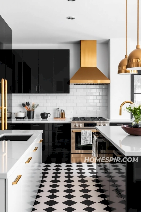 Black and White Studio Kitchen with Metallic Accents