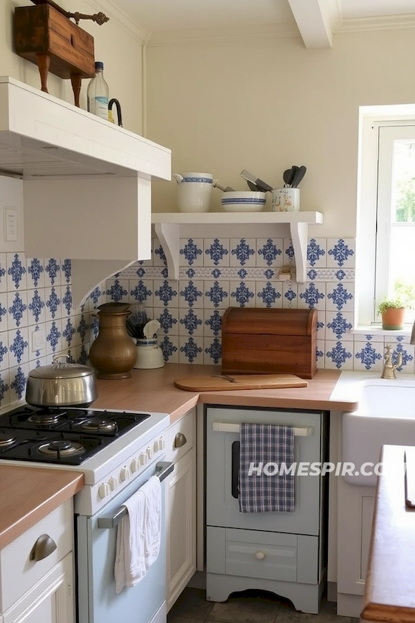 Blue and White Tiles in Countryside Kitchen