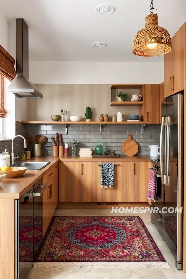 Bohemian Lamps and Vintage Rugs in Kitchen