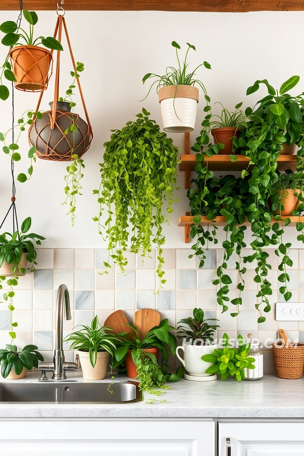 Boho Kitchen Overflowing with Lush Greenery