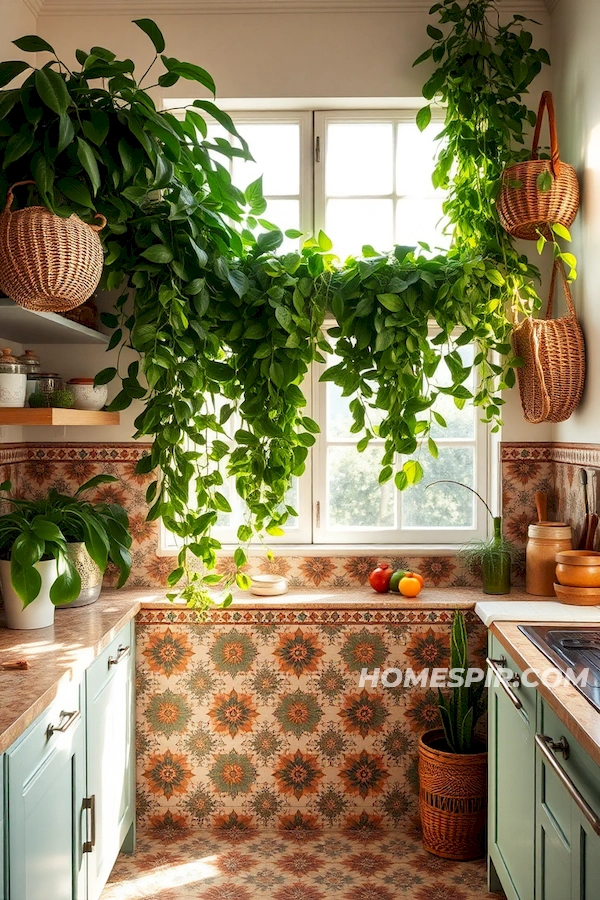 Boho Kitchen with Woven Decor and Flora