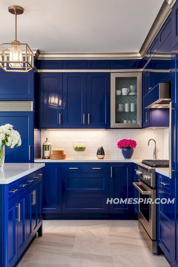 Bold Blue Cabinets in Luxurious Kitchen Design