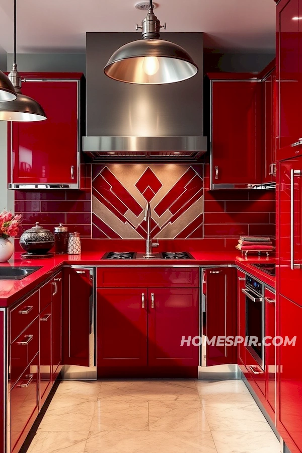 Bold Crimson Color in Luxurious Kitchen Design