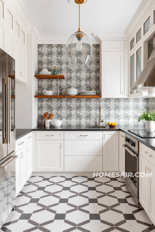 Bold Geometric Tile Patterns in Mid-Century Kitchen