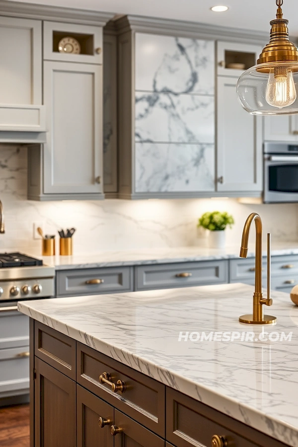 Brass Accented Marble Kitchen Elegance