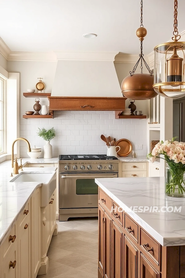 Brass and Wood Harmony in Modern French Kitchen