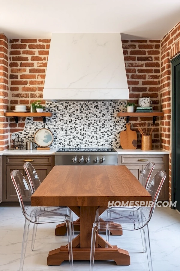 Brick and Marble Contrast Kitchen