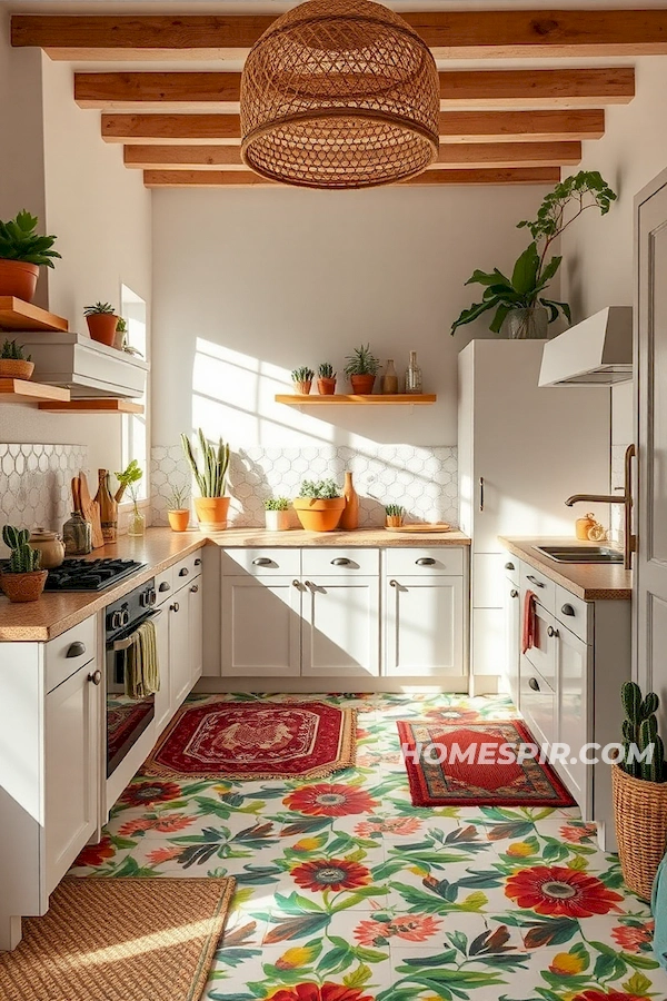 Bright Bohemian Kitchen with Patterned Floor