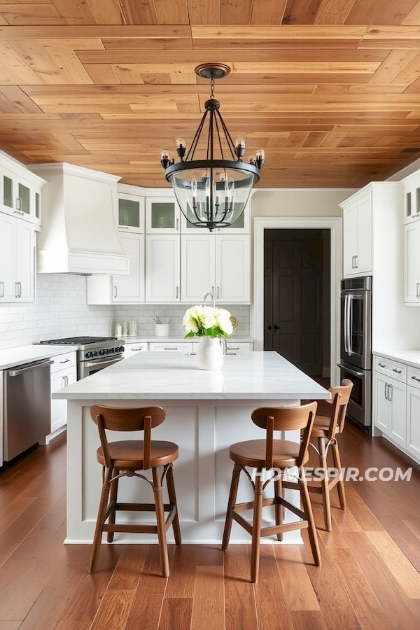 Bright Kitchen with Reclaimed Wood Ceiling