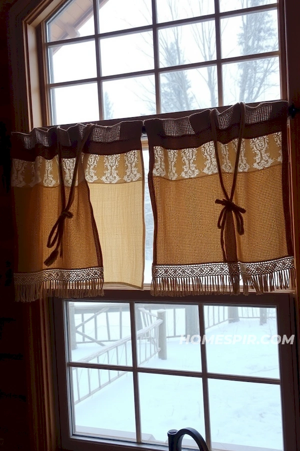 Burlap and Lace Accents in Log Home Kitchen