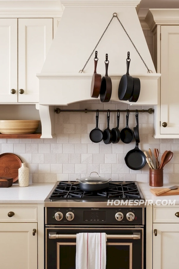 Cast Iron Skillet Display in Log Kitchen