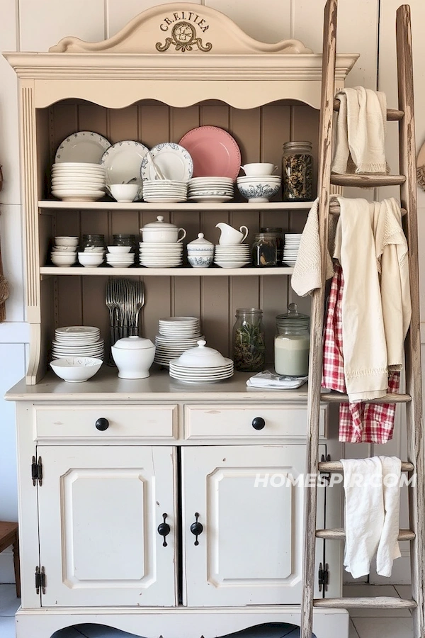 Charming Antique Display in Shabby Chic Kitchen