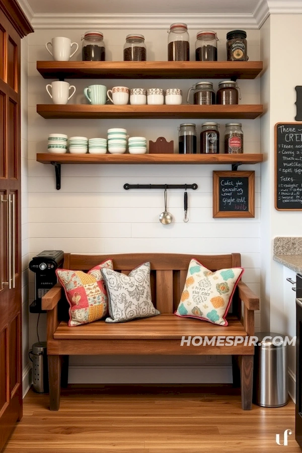 Charming Coffee Nook with Wood Bench