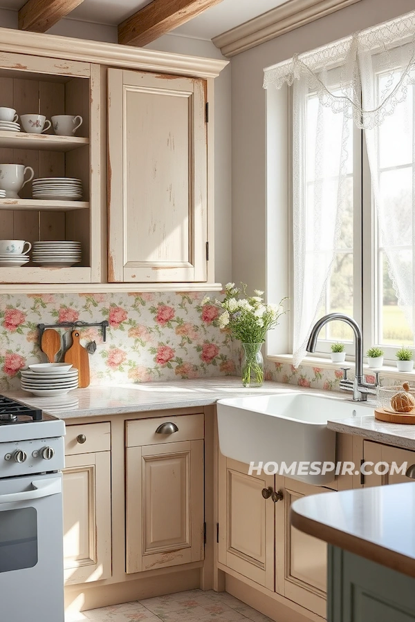 Charming Shabby Chic Kitchen with Rustic Floral Design