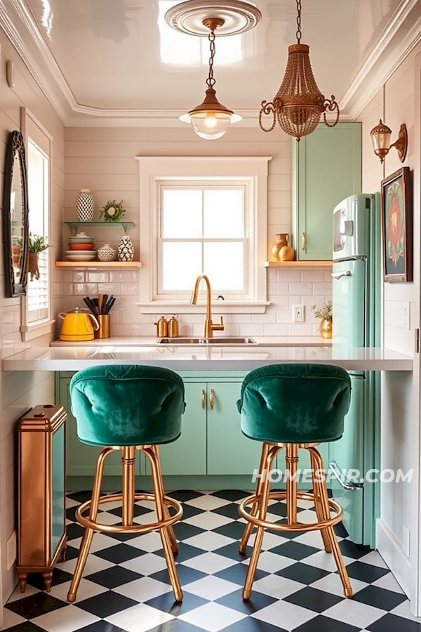 Checkered Flooring for Classic Tiny Kitchen